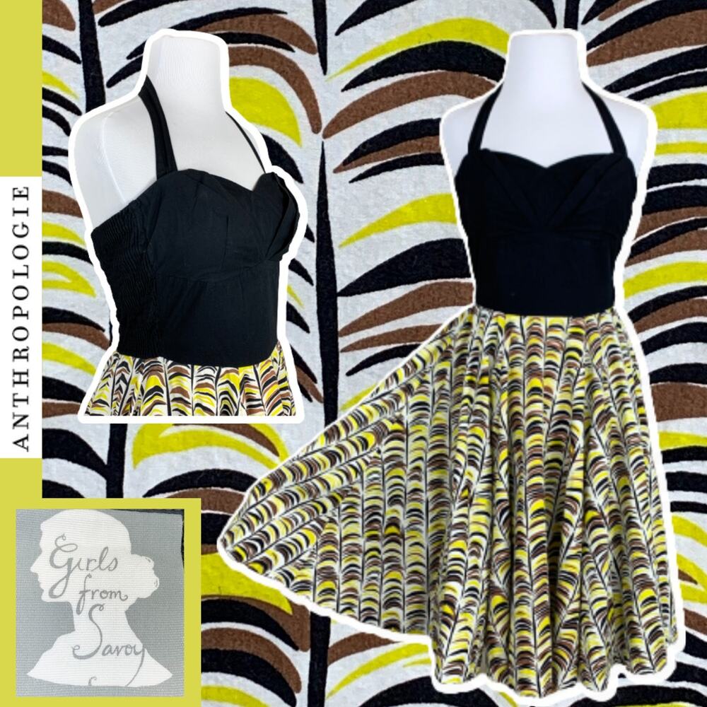 Vintage Y2k Anthropologie Retro Summer Halter Dress Rockabilly PinUp Midcentury